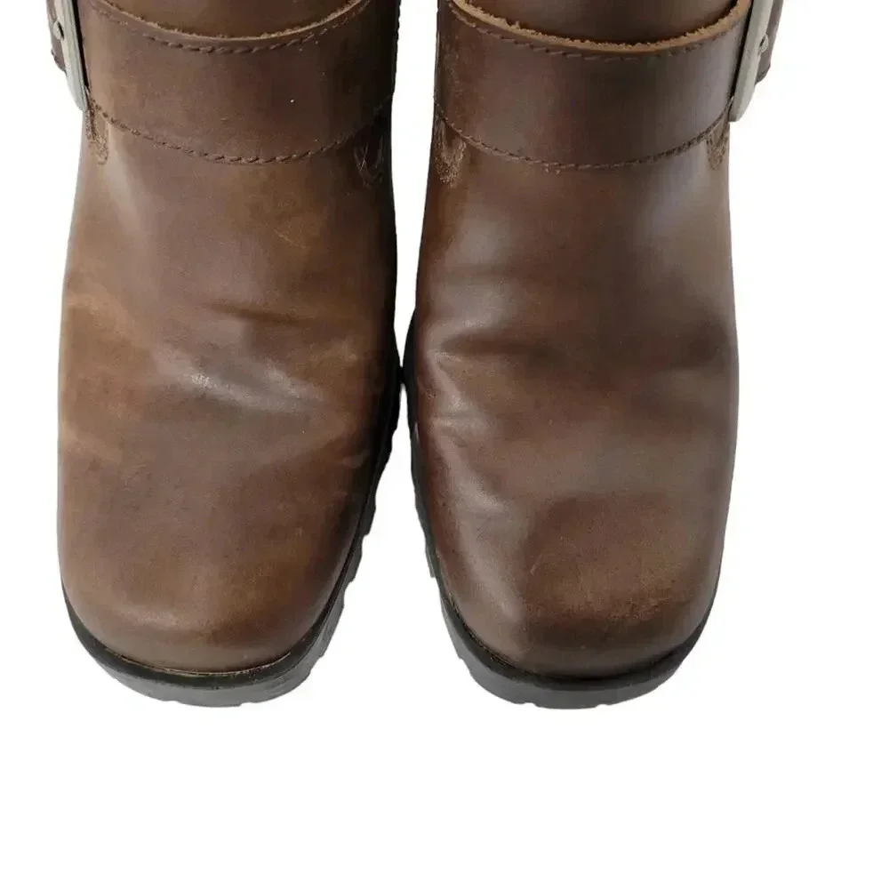 Vintage 1990s Y2K Chunky Heel Square Toe Brown Ankle Boots 6